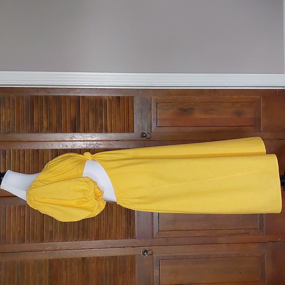 Farm Rio Yellow Off The Shoulder Knotted Cut Out Maxi Dress Sz M - Picture 8 of 14